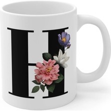 Ivart Kişiye Özel H Harfli Baskılı Tasarım Premium Beyaz Porselen kupa bardak