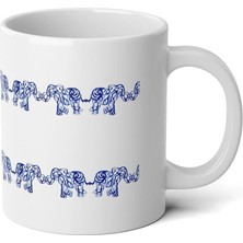 Ivart Çift Şerit Mavi Fil Baskılı Premium Porselen kupa Bardak