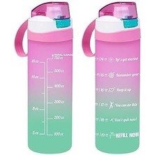Nacario 161670-161 Su Şişesi - Motivasyon Su Matarası - Plastik Renkli Suluk Pembe 750CC