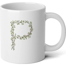 Ivart Kişiye Özel Dal Temalı P Harfi Baskılı Tasarım Premium Beyaz Porselen kupa bardak