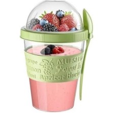 Nacario Renkli And Go Kaşıklı Hazneli Meyveli Yoğurt Kabı Piknik Iş Atıştırmalık Diyet Müsli Granola Süt Bardağı (Beyaz)