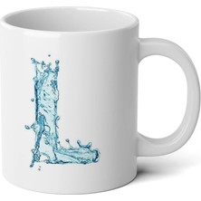 Ivart Kişiye Özel Su Temalı L Harfi Baskılı Tasarım Premium Beyaz Porselen kupa bardak