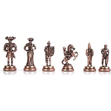 Nacario Orta Boy Metal Ispanyol Satranç Takımı Antik ve Rustik Desenli Sandıklı Mdf Tahtası (36X36X6 Cm.)