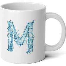 Ivart Kişiye Özel Su Temalı M Harfi Baskılı Tasarım Premium Beyaz Porselen kupa bardak