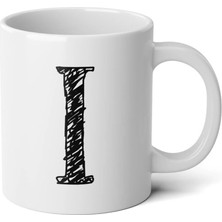 Ivart Kişiye Özel Karakalem I Harfli Baskılı Tasarım Premium Beyaz Porselen Kupa Bardak