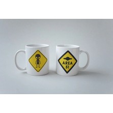 Ivart Area 51 - Uzaylı Çift Taraflı Baskılı Premium Beyaz Porselen Kupa Bardak