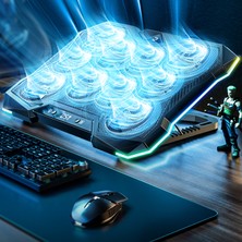 CoverZone Şok Soğutma Profesyonel 360° Surround Soğutmalı Çok Fanlı Laptop Soğutucu Stand, 10 Yüksek Hızlı Fan, Sessiz Çalışma, Metal Mesh Yüzey, Geniş Uyumlu Soğutma Pedi, Dijital Ekranlı | LZ-D11