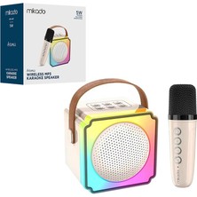 DS LLC Beyaz Karaoke Mikrofonlu Wireless Hoparlör - Speaker Işıklı USB Şarjlı Bt - Tf Card - Aux 5W (4