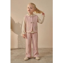 Magu Kız Çocuk Pamuklu Pudra Yelekli Gömlekli Pantolon Takım