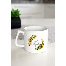 Ivart Kişiye Özel -Ad Soyad-Yuvarlak Ayçiçeği Baskılı Porselen Lüks Kupa Bardak-Hediye-Sevgililer Günü