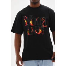 Glam Love Baskılı Oversize T-Shirt - Siyah -