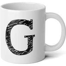 Ivart Kişiye Özel Karakalem G Harfli Baskılı Tasarım Premium Beyaz Porselen Kupa Bardak