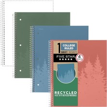 Nacario Star Spiral Defterler + Çalışma Uygulaması, Geri Dönüştürülmüş Kapak, 4'lü Paket, 1 Konu, Kolej Çizgili Kağıt, 8-1/2 "x 11", Dizüstü Bilgisayar Başına 100 Sayfa, Zion Clay, Olimpik Yeşil, Buzul