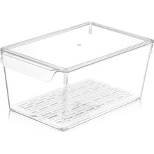 Nacario Kapaklı Süzgeçli Buzdolabı ve Dolap Organizeri, Şeffaf Akrilik Saklama Kabı, Sebze Meyve Düzenleyici, Havalandırmalı Kapak (20 x 32,5 x 14,5 Cm)