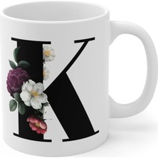 Ivart Kişiye Özel K Harfli Baskılı Tasarım Premium Beyaz Porselen kupa bardak