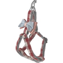 Mestore Köpek Göğüs Tasma Seti Ekose Desenli Papyonlu 1.5 Cm*35-48 cm Kırmızı - Sf-Eksset-Krmz
