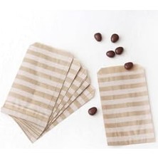 Nacario Çizgi Desenli 50 Adet Kese Kağıdı, Kraft-Beyaz, 11X20 cm