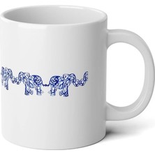 Ivart Mavi Tek Şerit Fil Baskılı Premium Porselen kupa Bardak