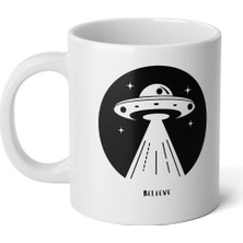 Ivart Believe Ufo Baskılı Premium Beyaz Porselen Kupa Bardak