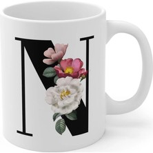 Ivart Kişiye Özel N Harfli Baskılı Tasarım Premium Beyaz Porselen kupa bardak