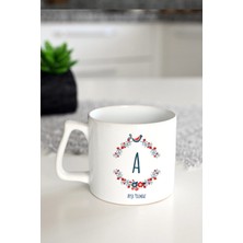 Ivart Kişiye - Isme Özel Isim Baş Harf Kuş ve Kırmızı Çiçek Baskılı Porselen T Kulplu Kupa Bardak-Nescafe
