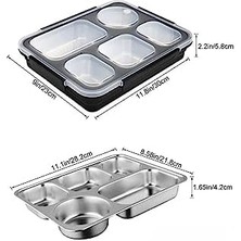 Nacario Bento 1600ML Lunchbox Tek Katlı 5 Bölmeli Çelik Sefer Tası Yemek Kutusu (Siyah)