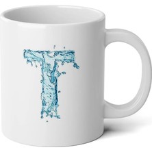 Ivart Kişiye Özel Su Temalı T Harfi Baskılı Tasarım Premium Beyaz Porselen kupa bardak