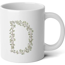 Ivart Kişiye Özel Dal Temalı D Harfi Baskılı Tasarım Premium Beyaz Porselen kupa bardak