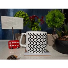 Ivart Siyah Renkli Dikey Yamuk  Çizgili Lüks Kupa Bardak-Nescafe & Latte Fincanı-Motto
