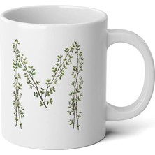 Ivart Kişiye Özel Dal Temalı M Harfi Baskılı Tasarım Premium Beyaz Porselen Kupa Bardak