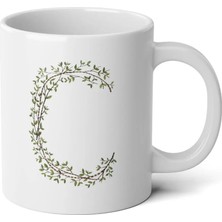 Ivart Kişiye Özel Dal Temalı C Harfi Baskılı Tasarım Premium Beyaz Porselen kupa bardak