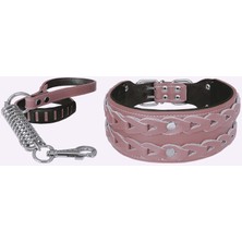 Mestore Markapet Elegance Deri Işlemeli Lüks Köpek Tasma Seti Xl 7 Cm*60-68 cm Pudra - DR-5005