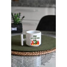 Ivart Dikkat Ponçik ve Yanıcı Madde Tasarım Baskılı Premium Beyaz Porselen Kupa Bardak-Hediye-Office-Motto