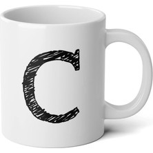 Ivart Kişiye Özel Karakalem C Harfli Baskılı Tasarım Premium Beyaz Porselen Kupa Bardak