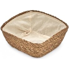 Nacario El Yapımı Hasır Içi Bezli Kare Ekmeklik ve Dekoratif Kare Hasır Sepet, Hasır Içi Bezli Ekmek Sepeti Kare (20CM*20CM*8CM)