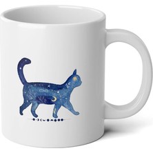 Ivart Uzaylı Kedi Baskılı Premium Beyaz Porselen Kupa Bardak