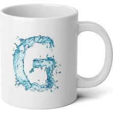 Ivart Kişiye Özel Su Temalı G Harfi Baskılı Tasarım Premium Beyaz Porselen kupa bardak