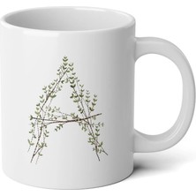 Ivart Kişiye Özel Dal Temalı A Harfi Baskılı Tasarım Premium Beyaz Porselen kupa bardak