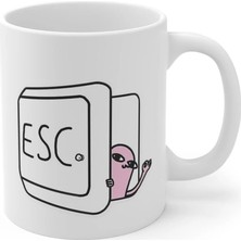 Ivart Esc Tuşu Baskılı Premium Beyaz Porselen Kupa Bardak