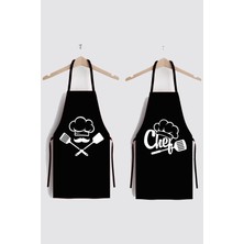 Ays Home Chefs İkili Siyah Mutfak Önlüğü Kadın İçin Leke Tutmaz Kumaş Desenli Tasarım