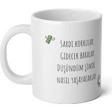 Ivart Ters-Düz Duygu Salatası Serisi-Korku-Sardı Korkular Tasarım Baskılı Beyaz Porselen Kupa Bardak-Yüz
