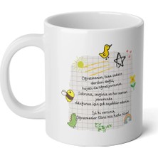 Ivart Okul Öncesi-Öğretmenler Gününe Özel Tasarım Baskılı Premium Beyaz Porselen Kupa Bardak-Hediye-Motto