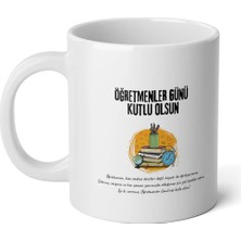 Ivart Öğretmenler Gününe Özel Kitap Tasarım Baskılı Premium Beyaz Porselen Kupa Bardak-Hediye-Motto