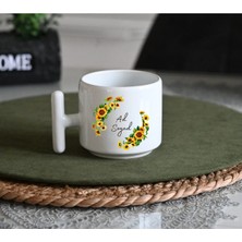 Ivart Kişiye Özel -Ad Soyad-Yuvarlak Ayçiçeği Baskılı Porselen T Kulplu Kupa Bardak-Hediye-Sevgililer Günü