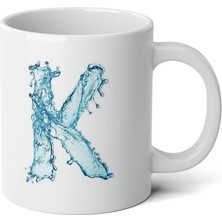 Ivart Kişiye Özel Su Temalı K Harfi Baskılı Tasarım Premium Beyaz Porselen kupa bardak