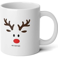 Ivart Kişiye Özel Yılbaşı Erkek Geyik Tasarım Baskılı Premium Beyaz Porselen Kupa Bardak-Yılbaşı Hediyesi