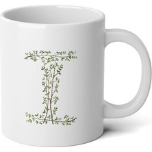 Ivart Kişiye Özel Dal Temalı I Harfi Baskılı Tasarım Premium Beyaz Porselen kupa bardak