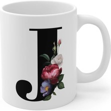 Ivart Kişiye Özel J Harfli Baskılı Tasarım Premium Beyaz Porselen kupa bardak