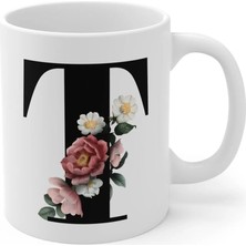 Ivart Kişiye Özel T Harfli Baskılı Tasarım Premium Beyaz Porselen kupa bardak