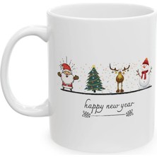 Ivart Noel Baba-Yılbaşı Ağacı-Kardan Adam-Yılbaşı Tasarım Baskılı Beyaz Porselen Kupa Bardak-Hediye